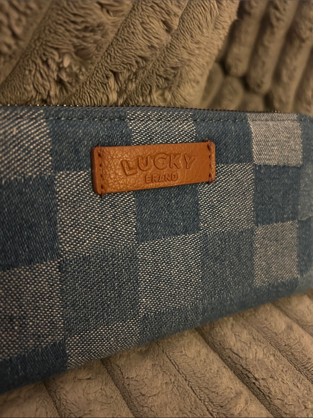 Lucky Brand Long Wallet Denim Check NWT Blue Denim Checkered Zip-Around
